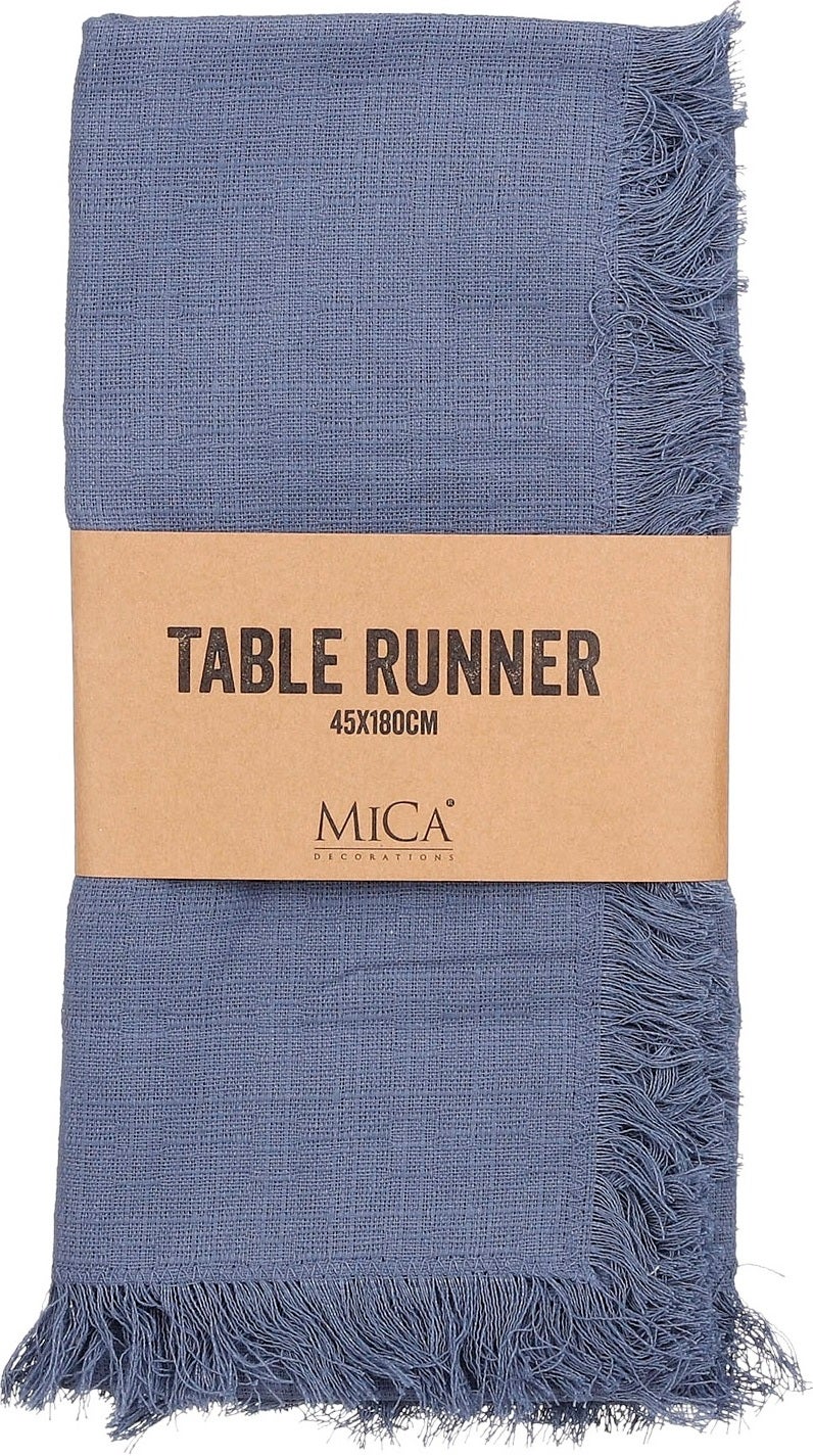 Mica Decorations tafelloper Villia blauw 180 x 45 cm
