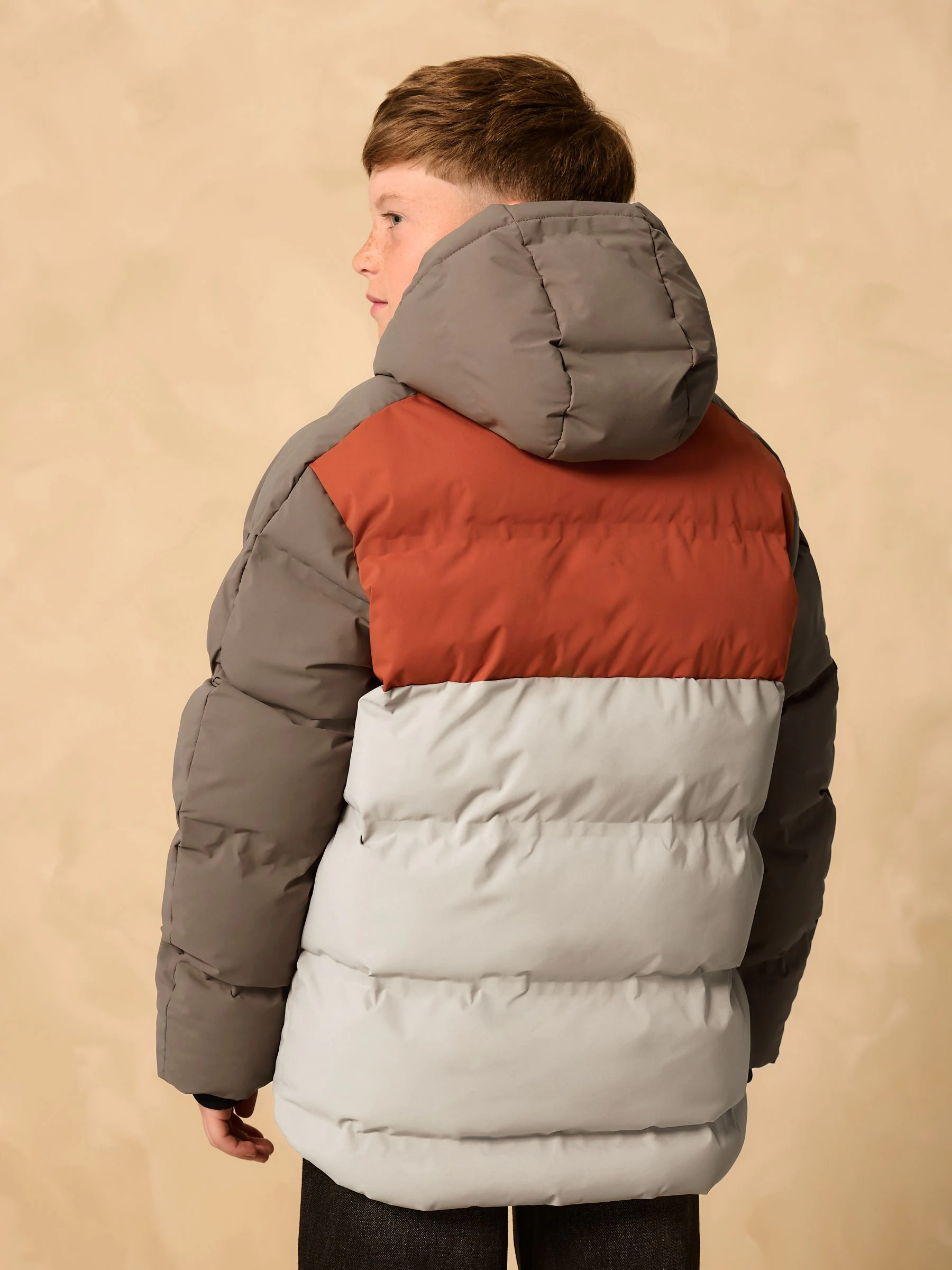Roestbruine Kleurblokken - Regenbestendige gewatteerde jas met microfleece voering (3-17jr)