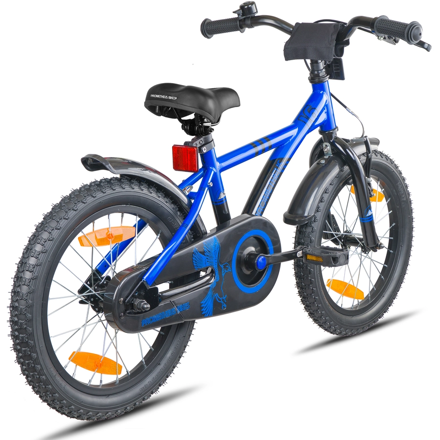 PROMETHEUS BICYCLES® Kinderfahrrad 16, Blau Schwarz mit Stützrädern