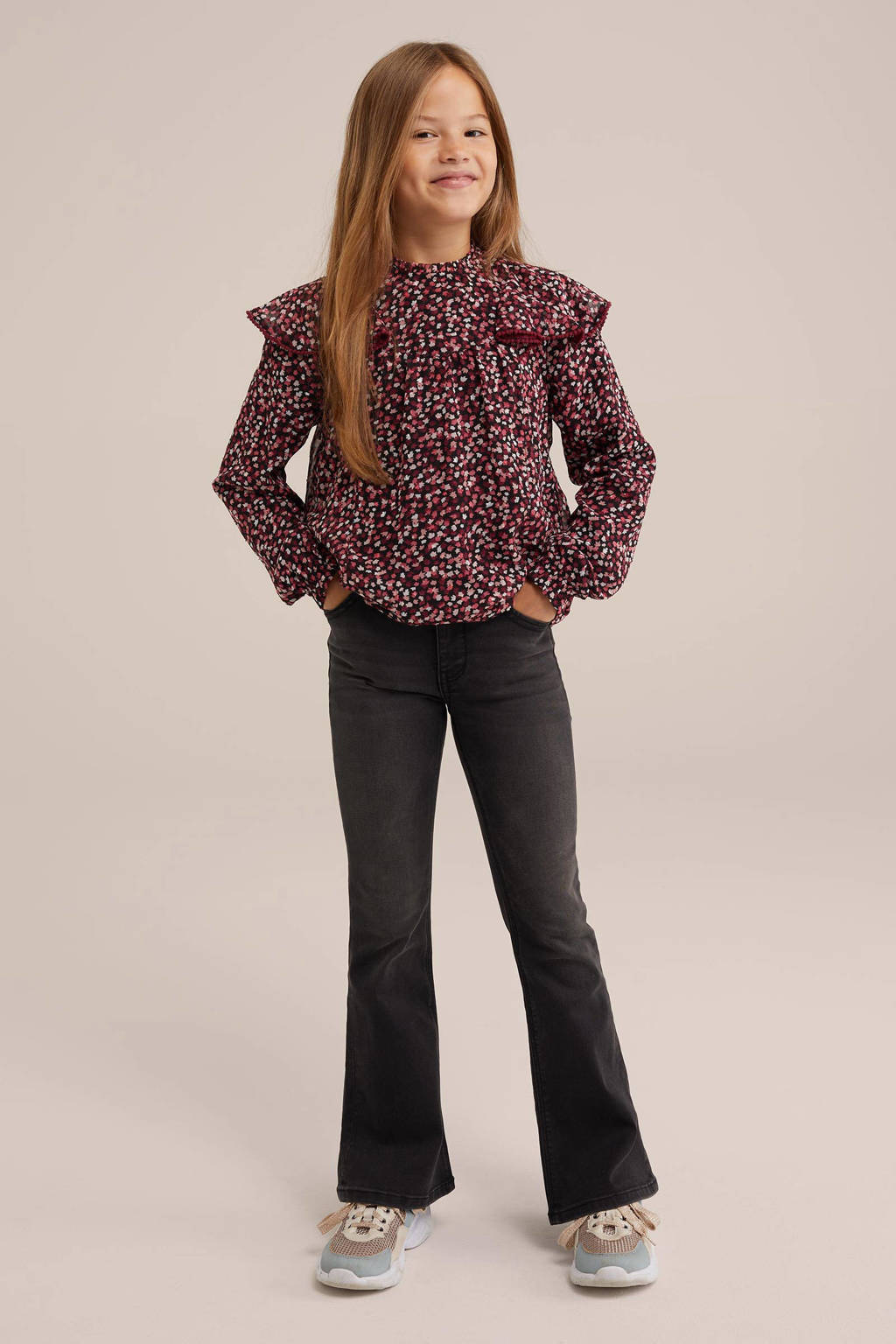 WE Fashion gebloemdetop zwart/roze/rood