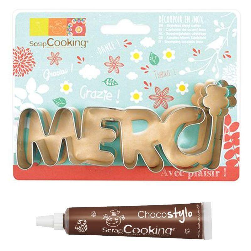 Découpoir à biscuits en inox Merci + Stylo chocolat Scrapcooking