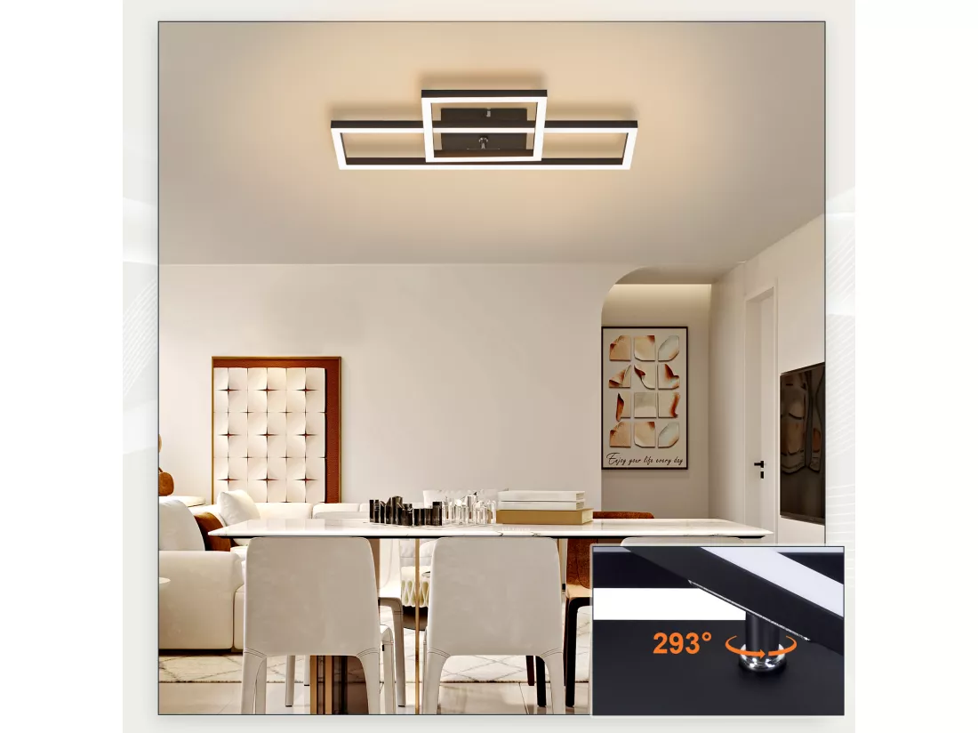 NETTLIFE Plafonnier LED plafonnier salon 20W blanc chaud design moderne lampe noire carrée