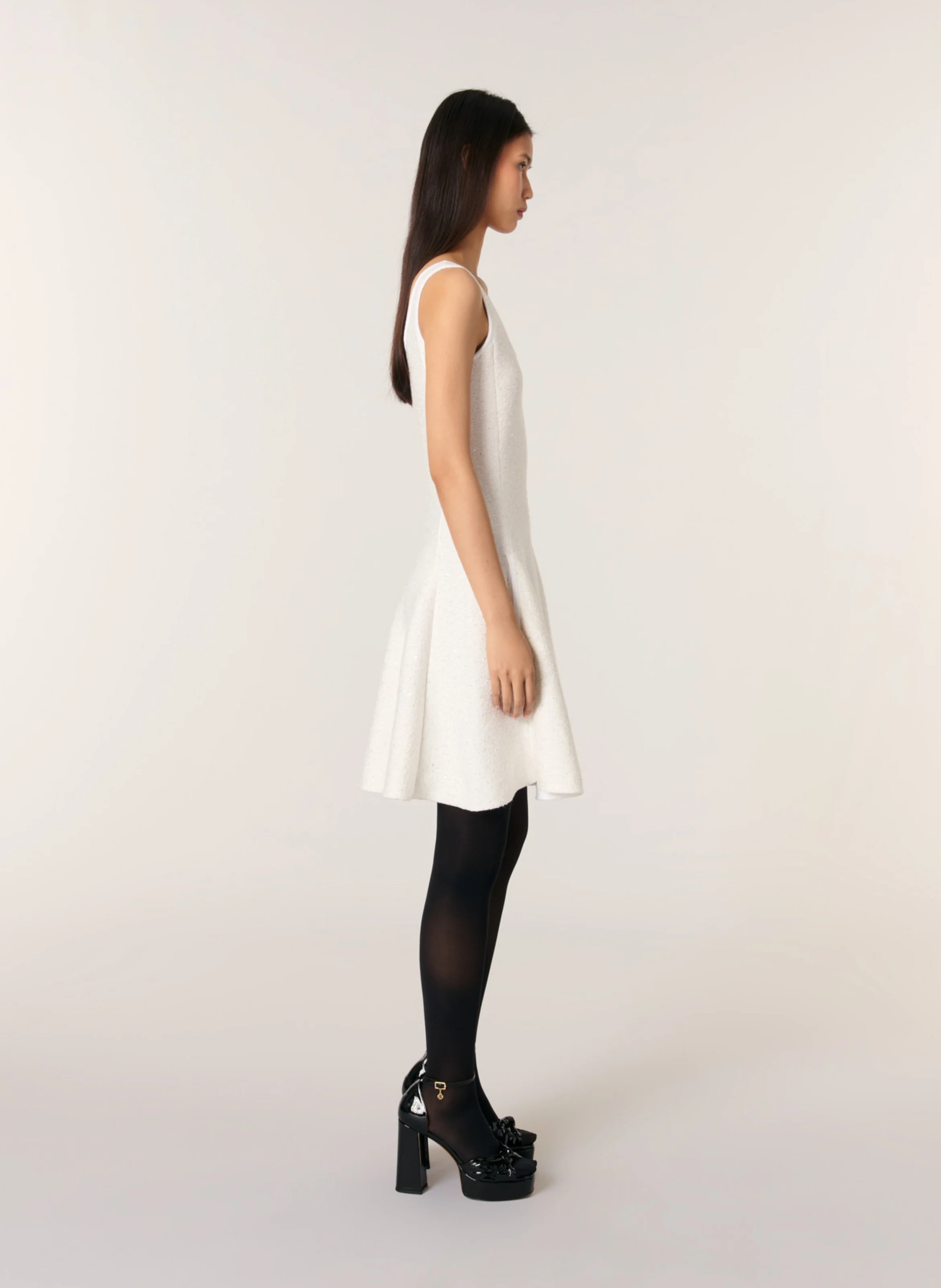 Robe courte col rond| Blanc