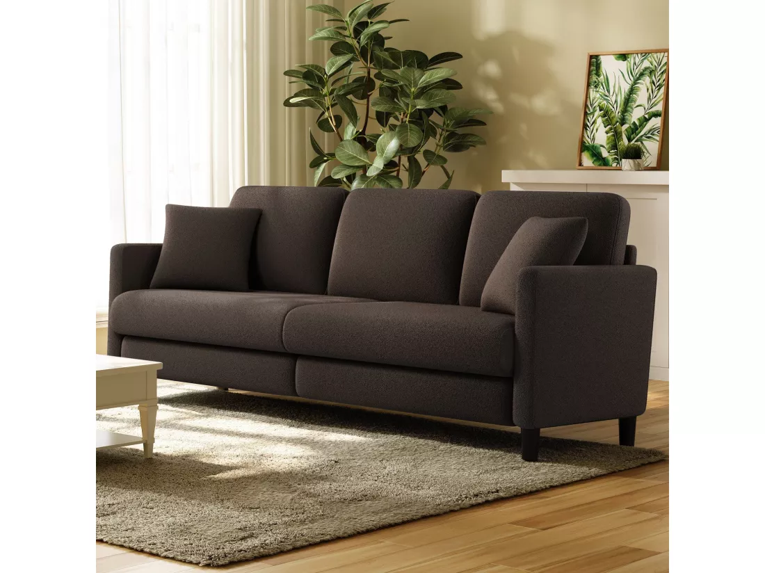 Canapé 3 Places en Velours Teddy,Grand Canapé Droit Confort en Bois Massif,Loveseat avec Accoudoirs,210 x 79 x 89 cm - Marron