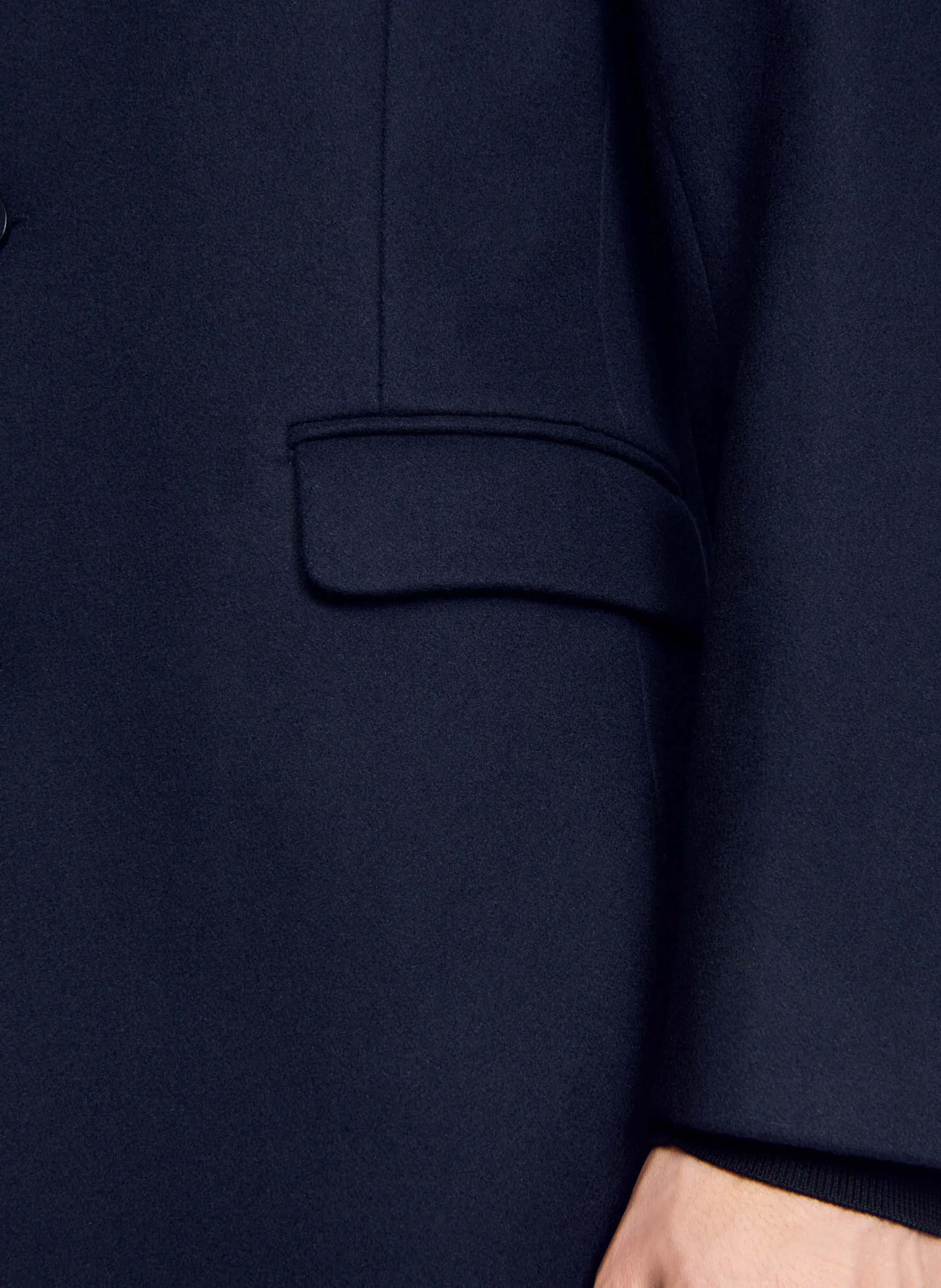 Manteau droit col tailleur en laine mélangée | Bleu