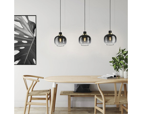 Hanglamp, 3-lichts, HxL 110x95 cm, zwart/messing, dampgecoat glas, zwart/grijs/transparant