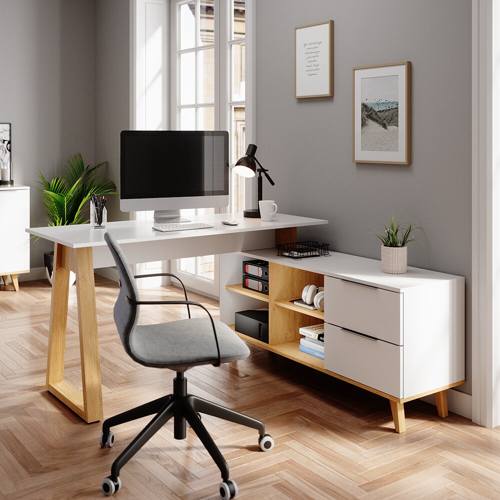 VICCO Eckchreibtisch Nautica Computer Büro PC Arbeitszimmer weiß Eiche Skandi