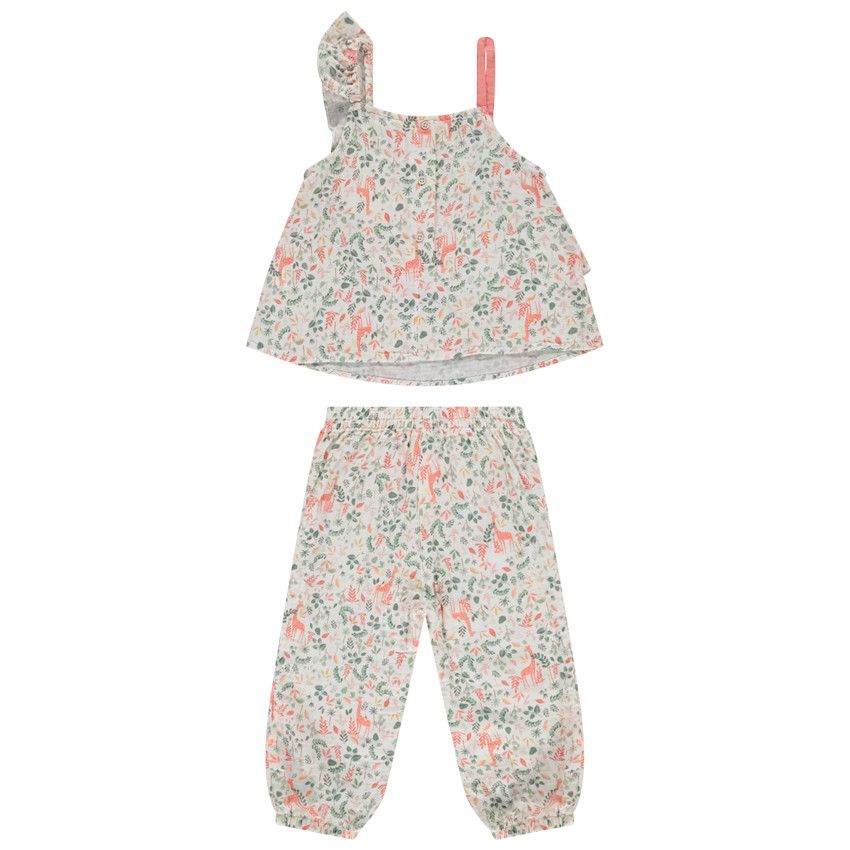 Ensemble tunique + pantalon fluide imprimé fantaisie pour bébé fille - Ecru