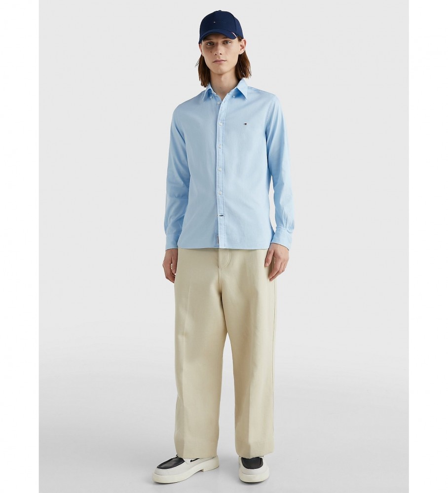 Camisa Tommy Hilfiger TH Flex em tecido dobby azul acinzentado