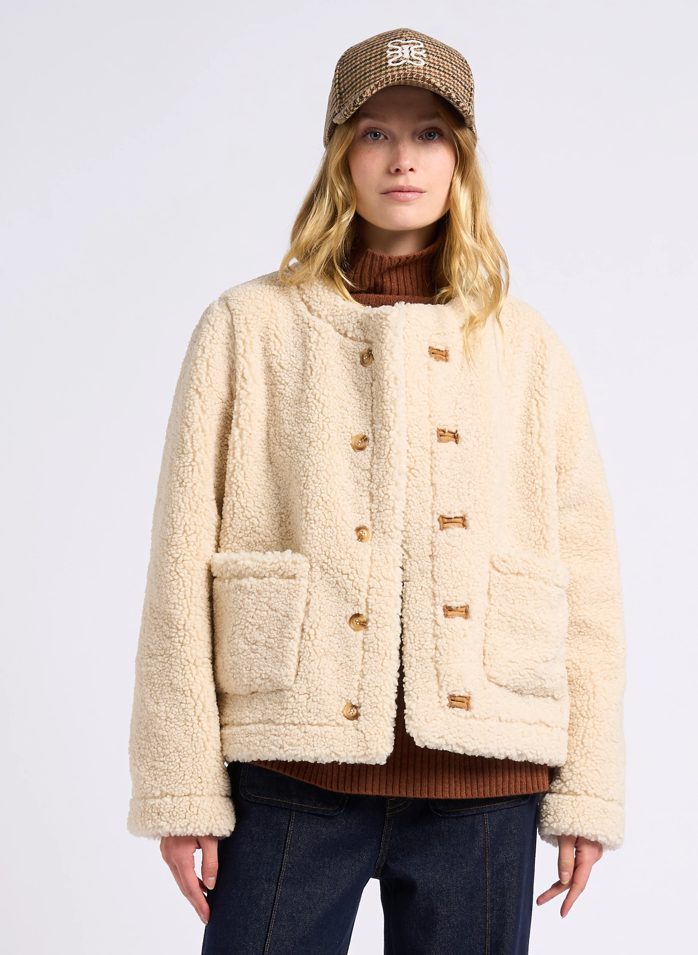 EDUNA - Veste col rond en sherpa | Marron