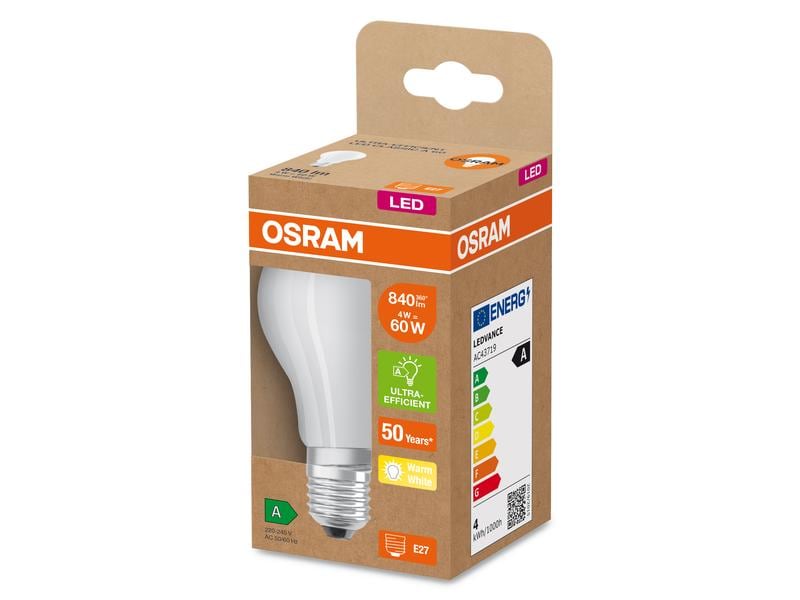 OSRAM Lampe Clas A 60, 4W, E27, Warmweiss LED-Lampen, klassische Kolbenform