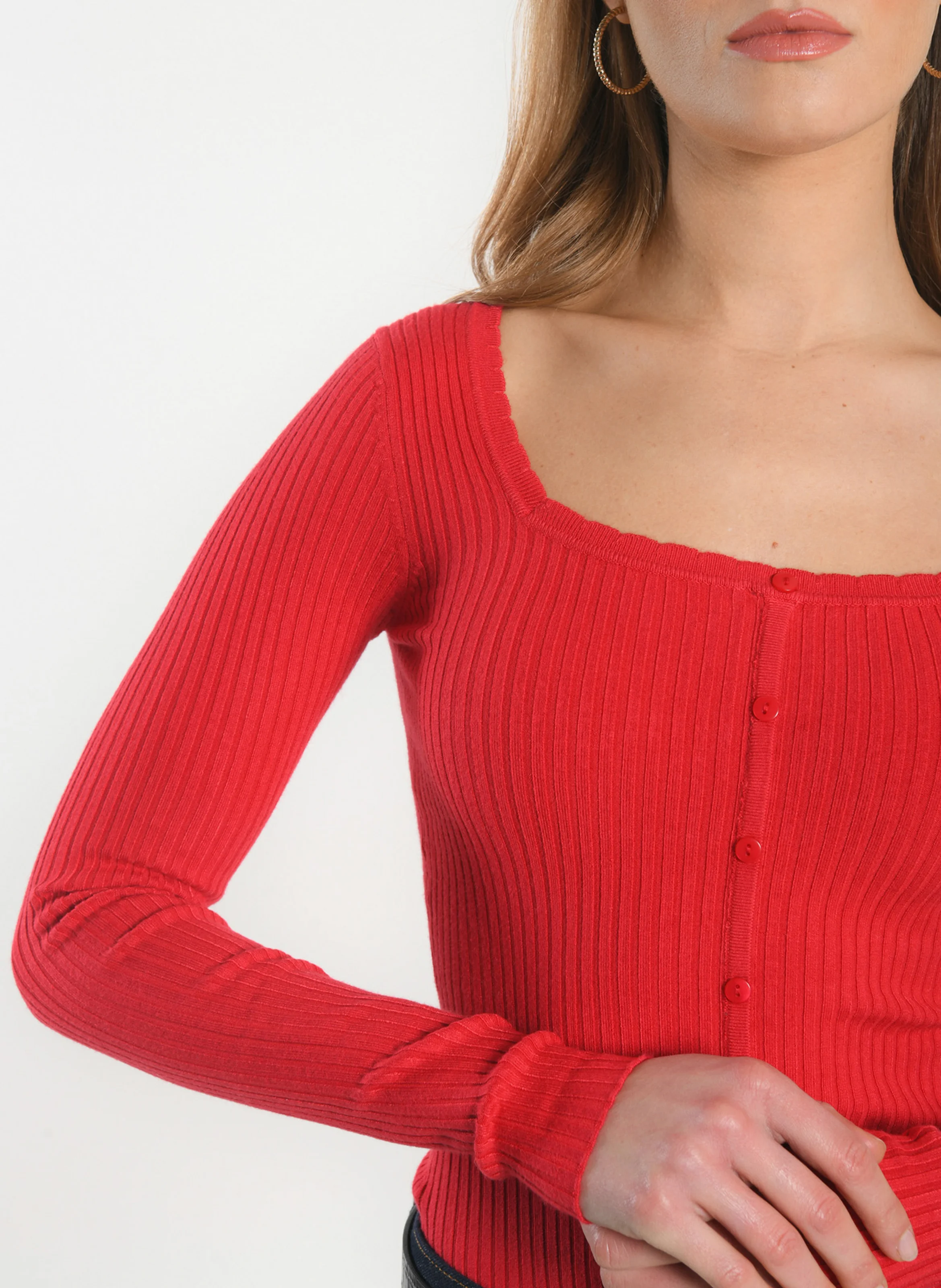 ELISABETH - Pull col carré | Rouge