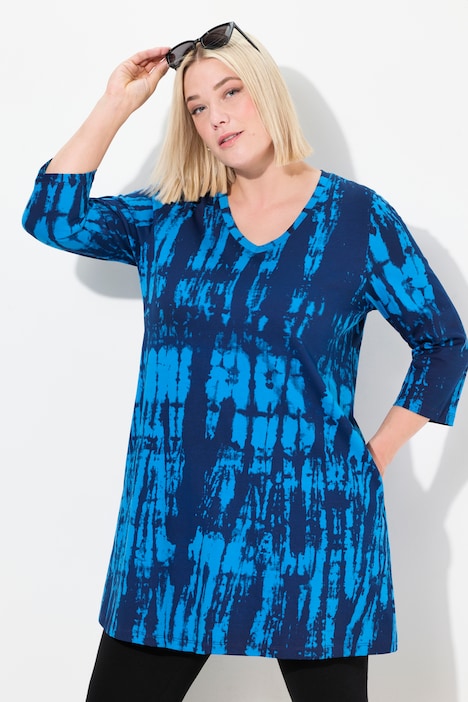 Longshirt, Batikdruck, A-Linie, V-Ausschnitt, 3/4-Arm