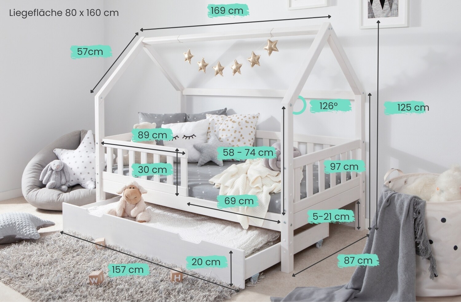 TiCAA Kinderbett Hausbett 