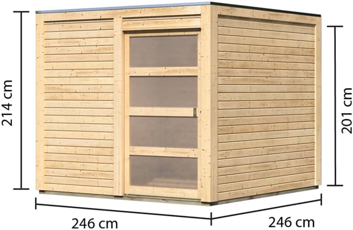 Karibu Gartenhaus | Gerätehaus mit 19 mm Wandstärke | Schuppen mit 5,76 m² Grundfläche | Tür mit Kunstglas | Steck-/Schraubsystem | naturbelassen | 246 x 246 x 214 cm