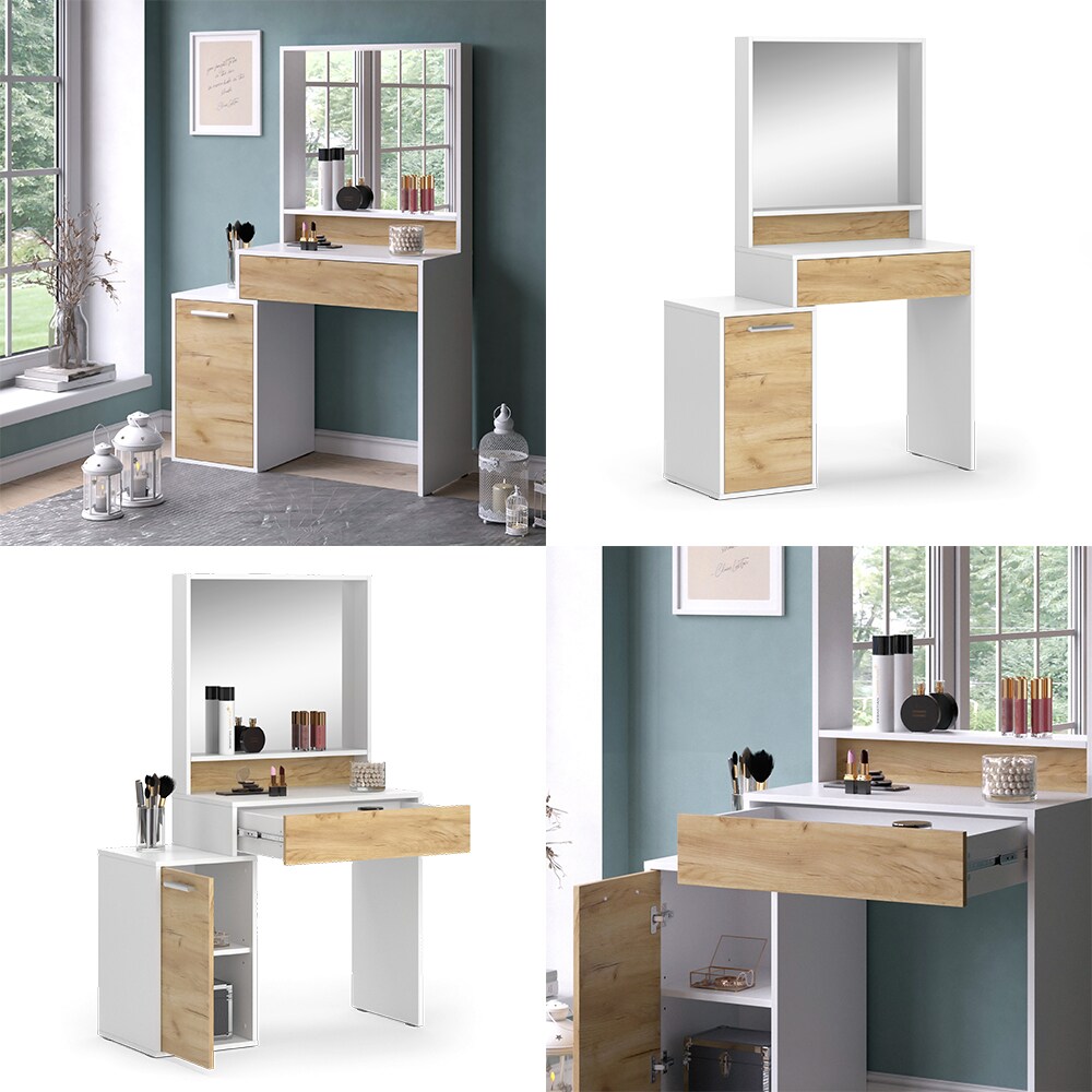 Vicco Schminktisch Altea mit Spiegel 95 x 145 cm Weiß-Eiche Frisiertisch modern