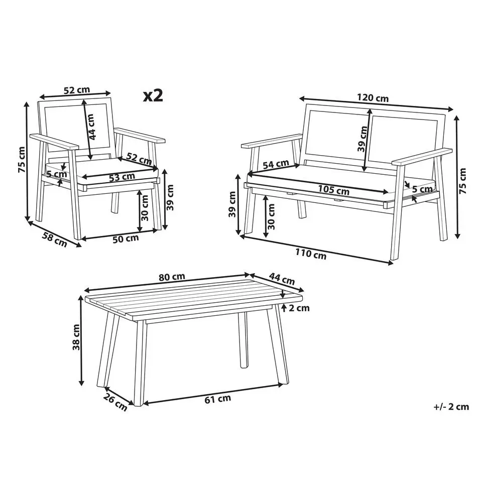ARENELLA - Loungeset 4-zits - Lichthout/Beige - Acaciahout