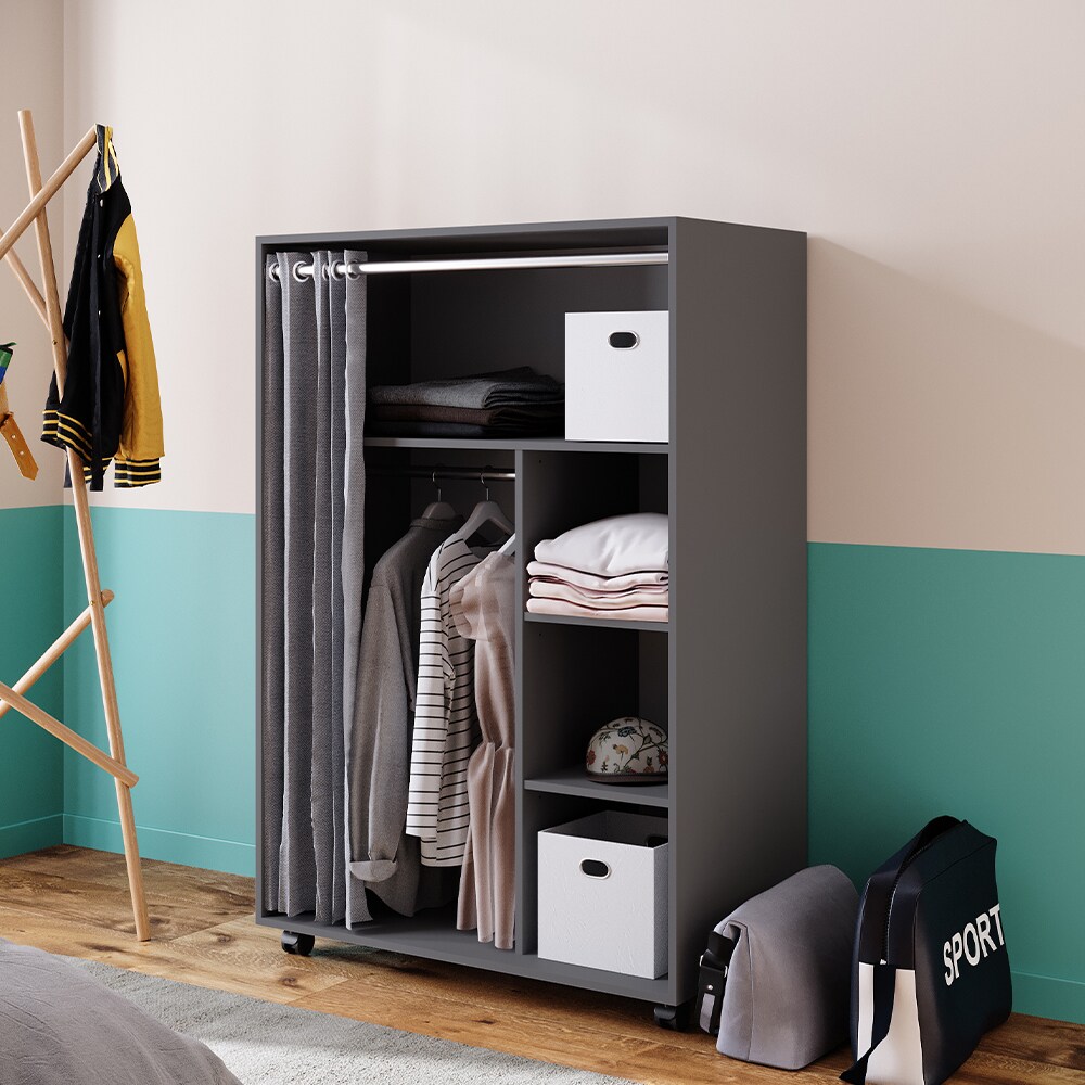Vicco mobiler Kleiderschrank Dielenschrank Garderobe Doros Grau 100 x 147 cm offen rollbar