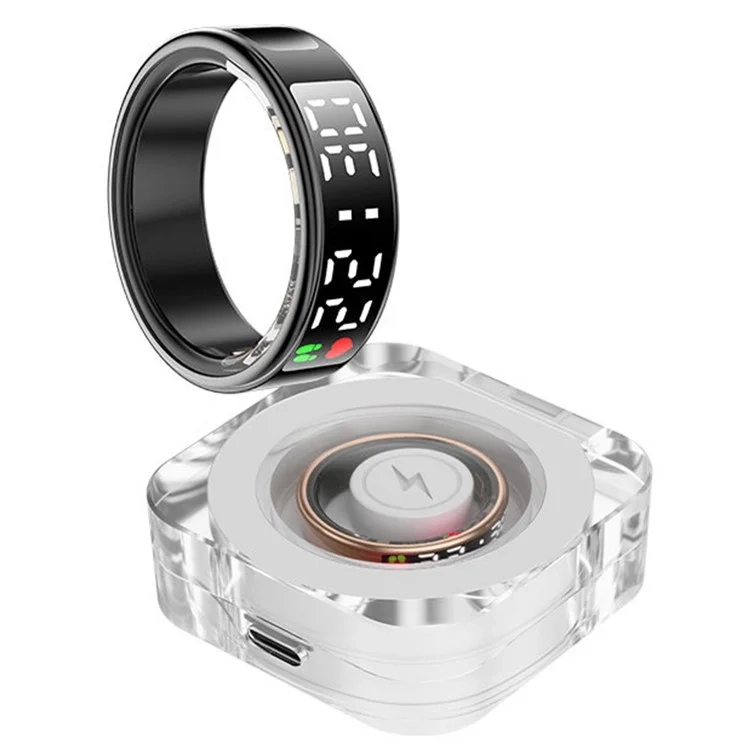 Smart Ring mit Quick-View Display / Blutsauerstoffmessung / Schrittzähler (21.5mm Durchmesser) (IP68) - Schwarz