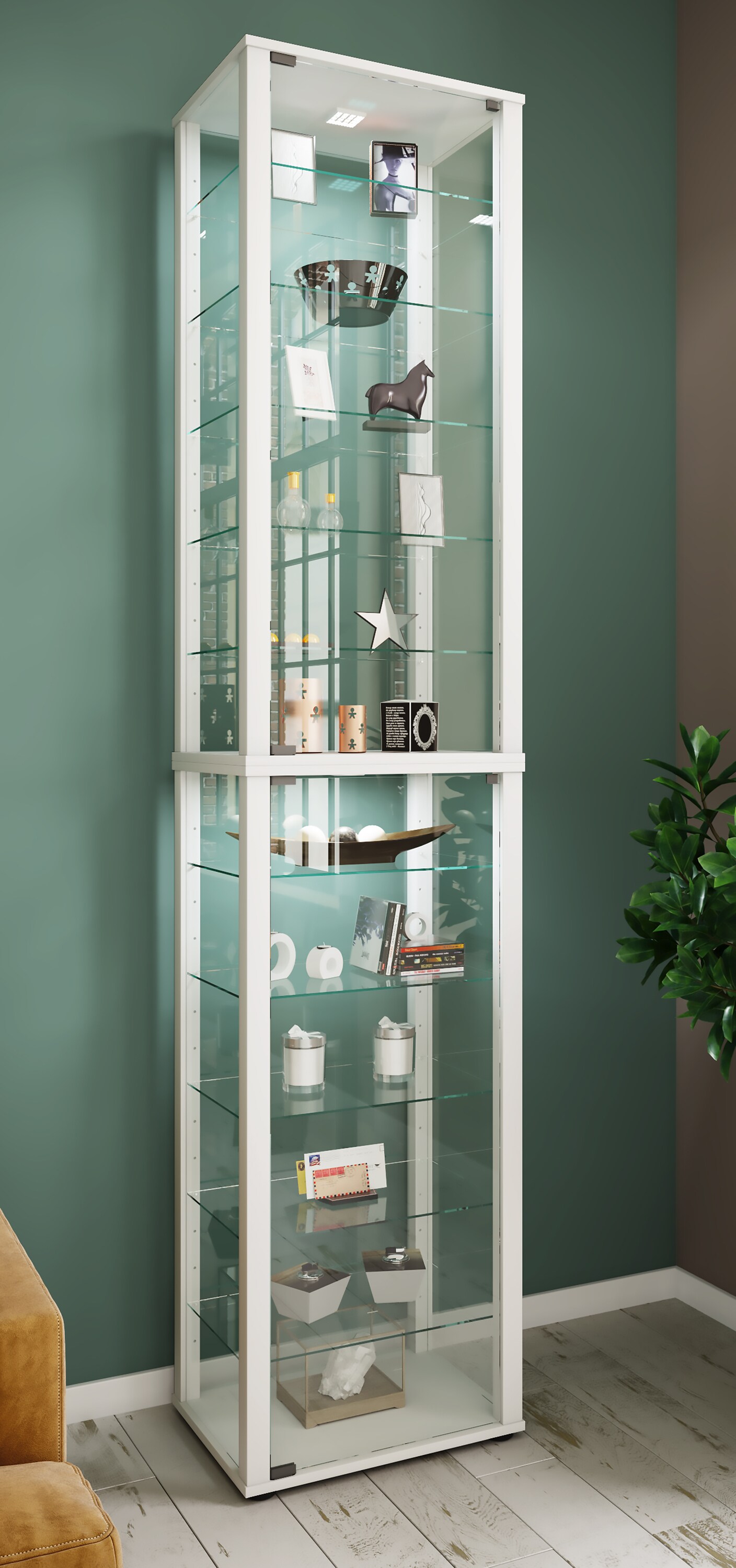 VCM Holz Glas Vitrine Sammelvitrine Glasvitrine Schaukasten Standvitrine Kavisa XXL