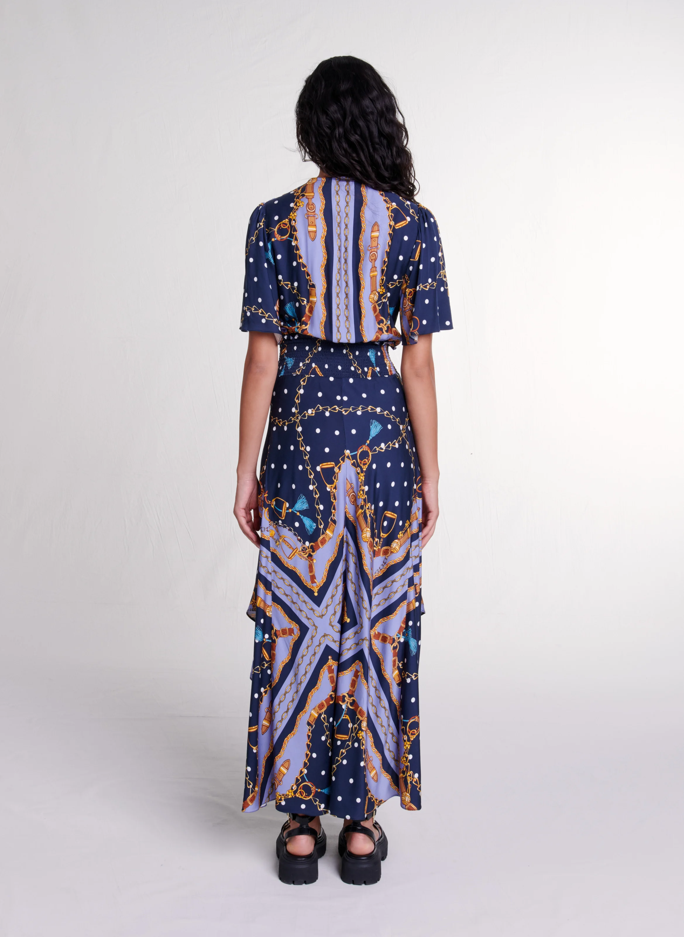 Robe longue asymétrique à col V | Multicolore