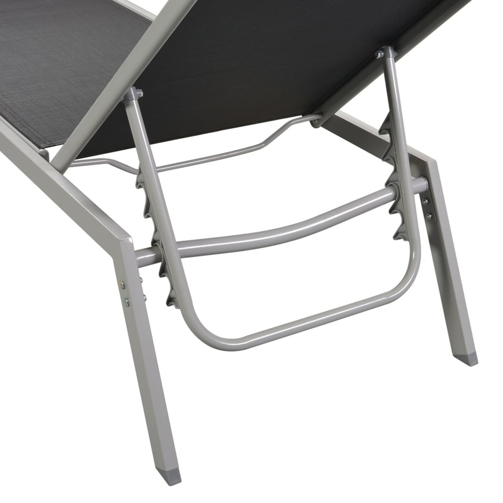 Lot de 2 transats chaise longue bain de soleil lit de jardin terrasse meuble d'extérieur avec table acier et textilène noir 0