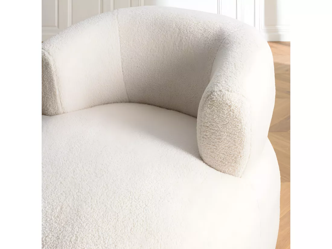 GASTON - Fauteuil en tissu bouclette écru assise arrondie