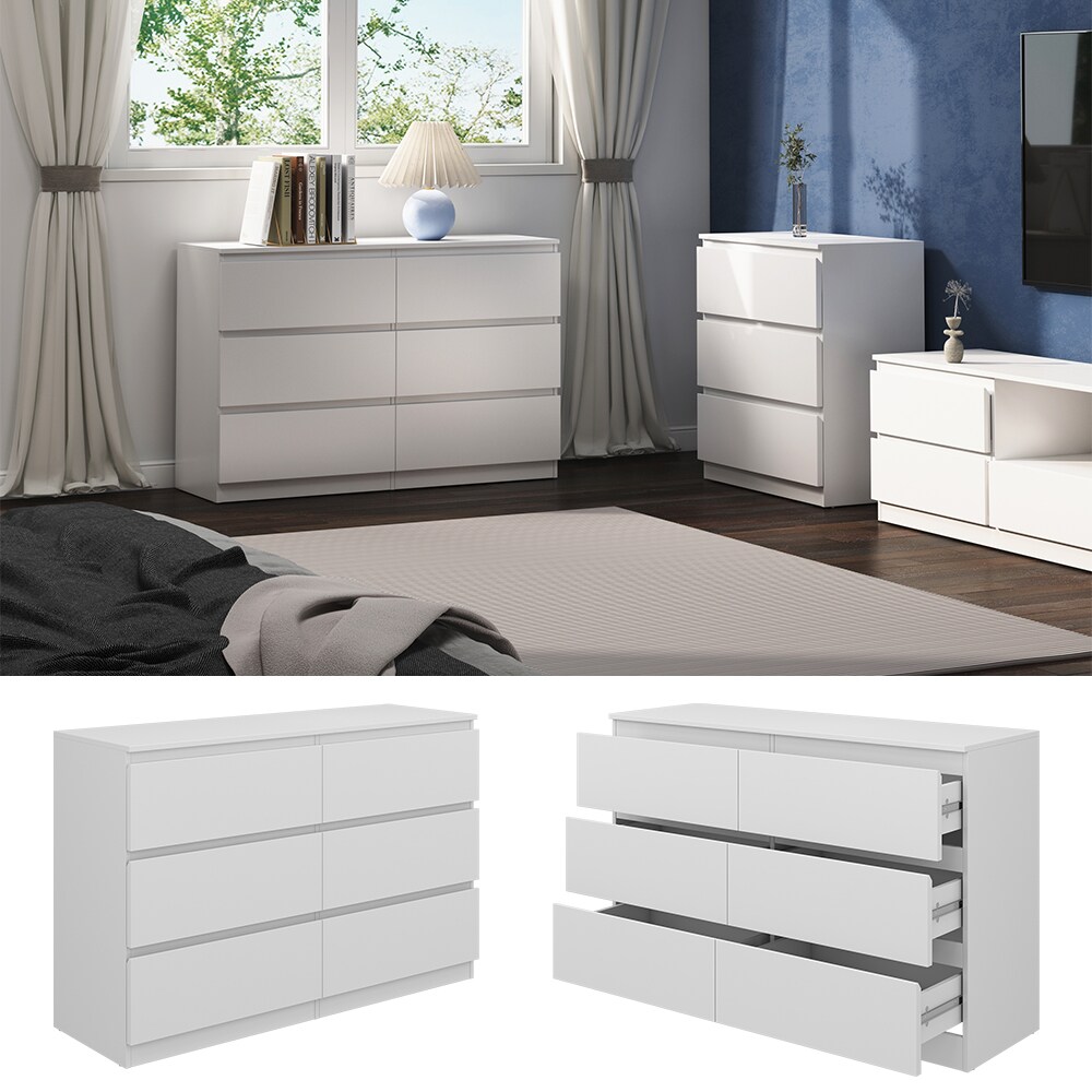 Vicco Kommode Calisto, Weiß 120 x 78,5 cm, mit 6 Schubfächer, Sideboard, Schrank