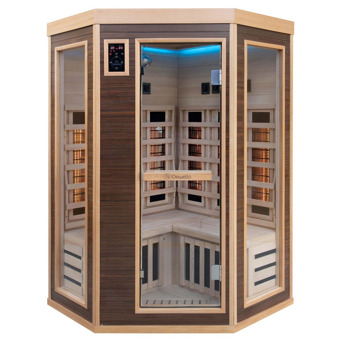 Dewello® Infraroodcabine Infraroodsauna MONTREAL 120cm x 120cm incl. 6 full spectrum emitters, 3 koolstof emitters, 2 personen