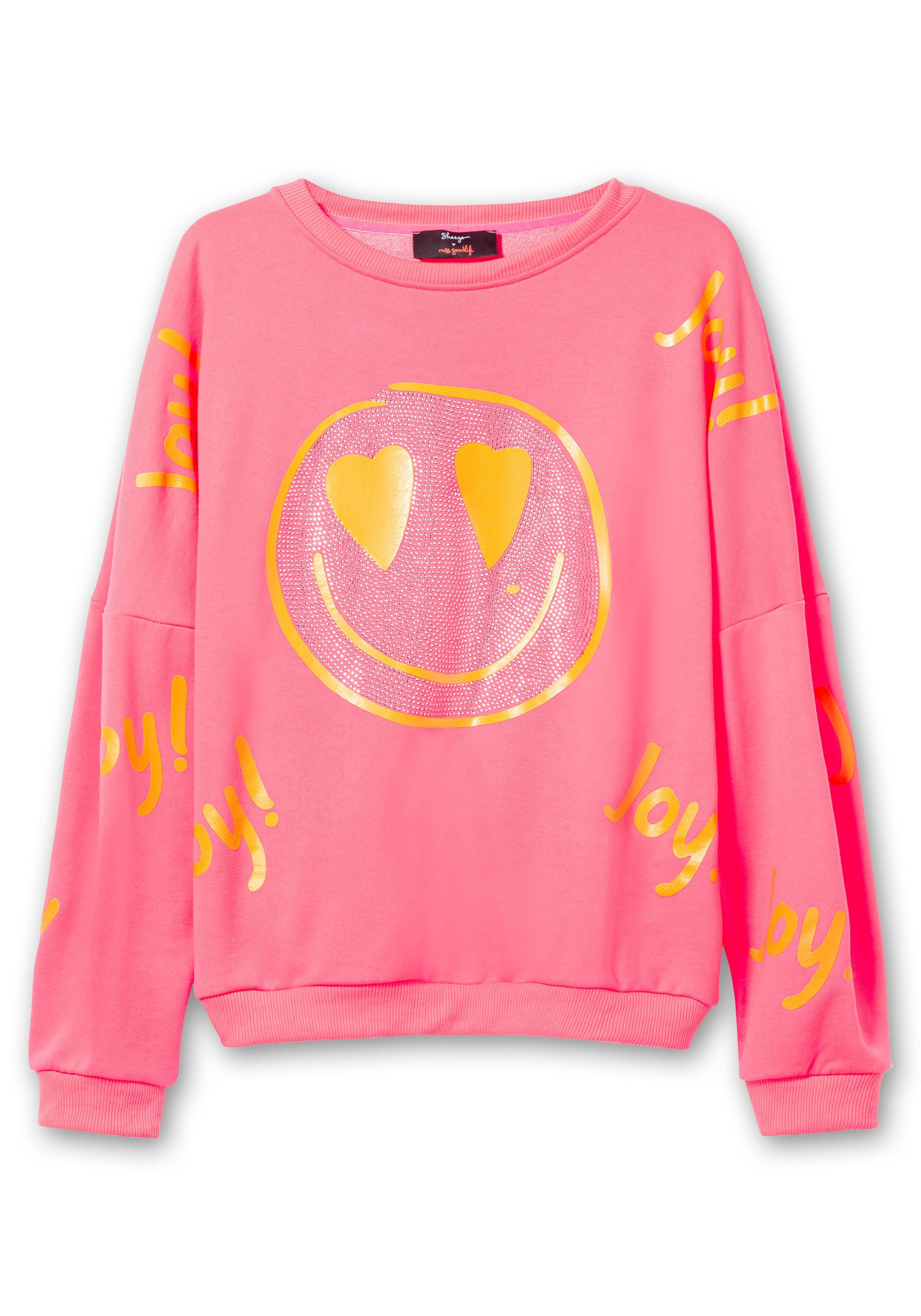 Sweatshirt mit Smiley-Frontdruck und Glitzersteinen