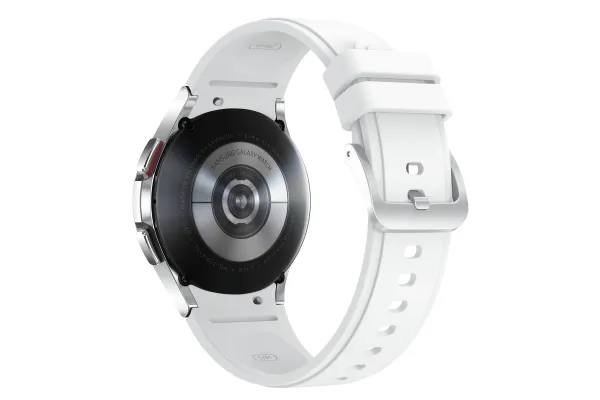 [OUTLET] - Samsung Galaxy Watch4 Classic - 42 mm - sølv - smart ur med rillesportsbånd - fluoroelastomer - hvid - display 1.2