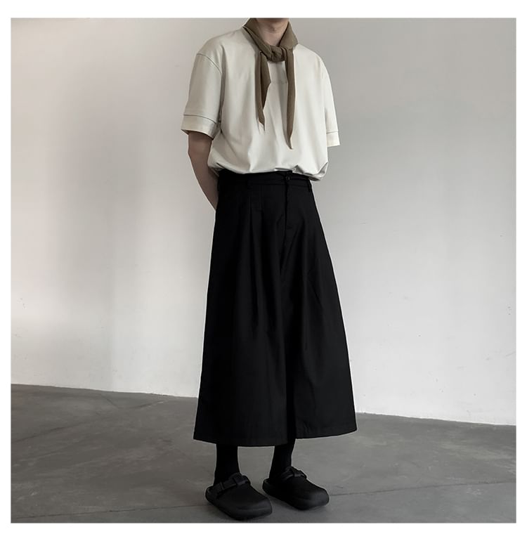 Freehop - Hoge taille effen capri broek met wijde pijpen