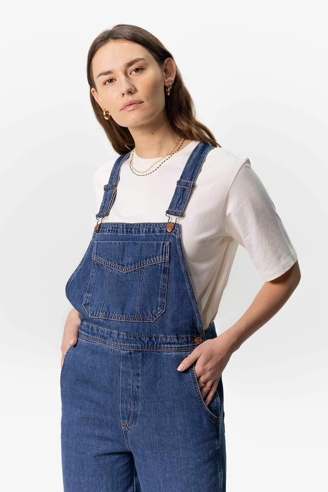 Blauwe denim oversized tuinbroek