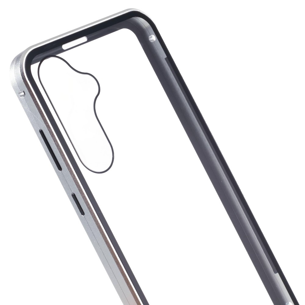 Samsung Galaxy A55 Magnetische Alu Schutzhülle mit Panzer Glas Backcover   Displayschutz (Magnet-Technologie) - Silber