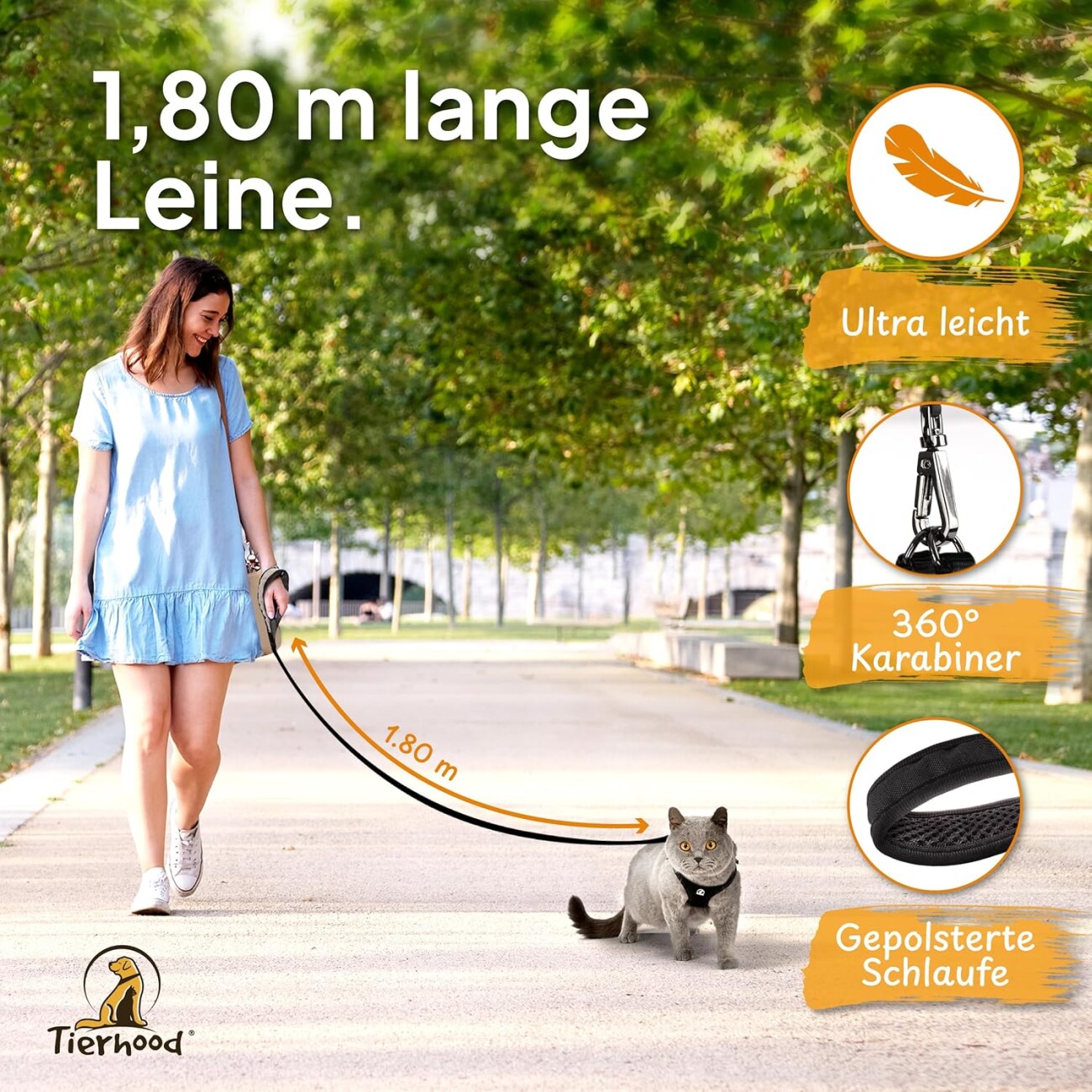 Tierhood Softgeschirr Katze mit Leine anthrazit/ schwarz M