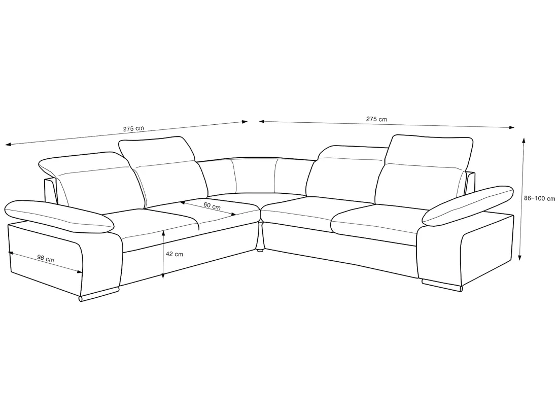 Canapé d'angle convertible avec rangement en tissu et simili RABELAIS - Bicolore anthracite et noir