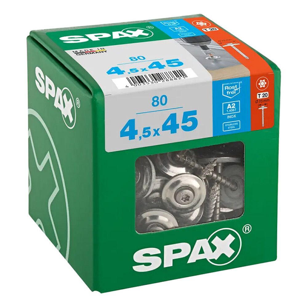 PLATESKRUE SPAX T-STAR T20 FORHØYET FORSINKET 4,5X45MM 80STK