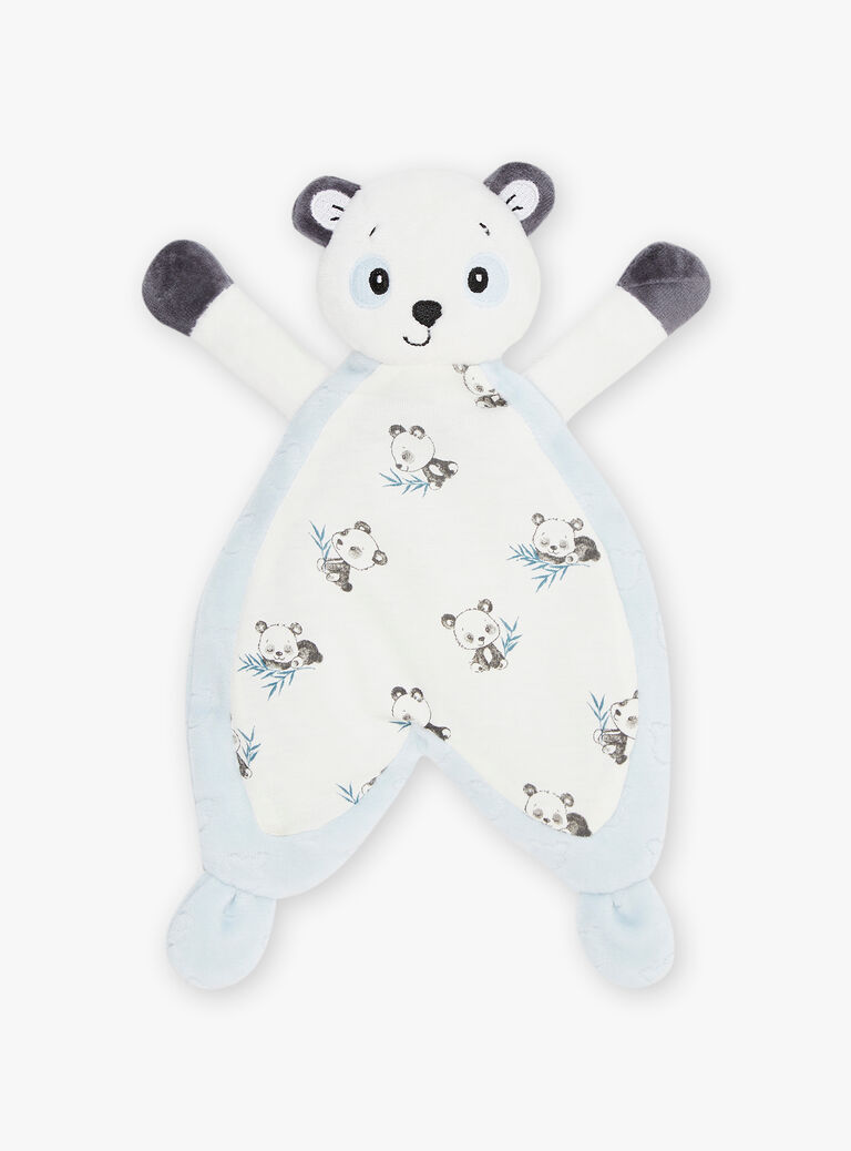 Doudou de naissance panda bleu glacier, blanc et noir