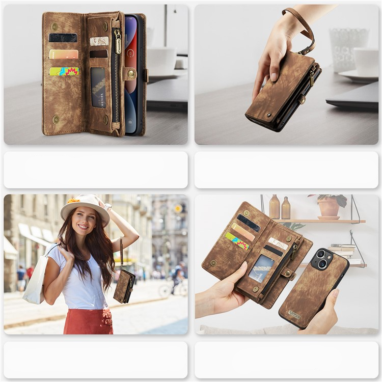 iPhone 15 2in1 Leder Tasche   Magnet Hardcase Karten Etui - Braun
