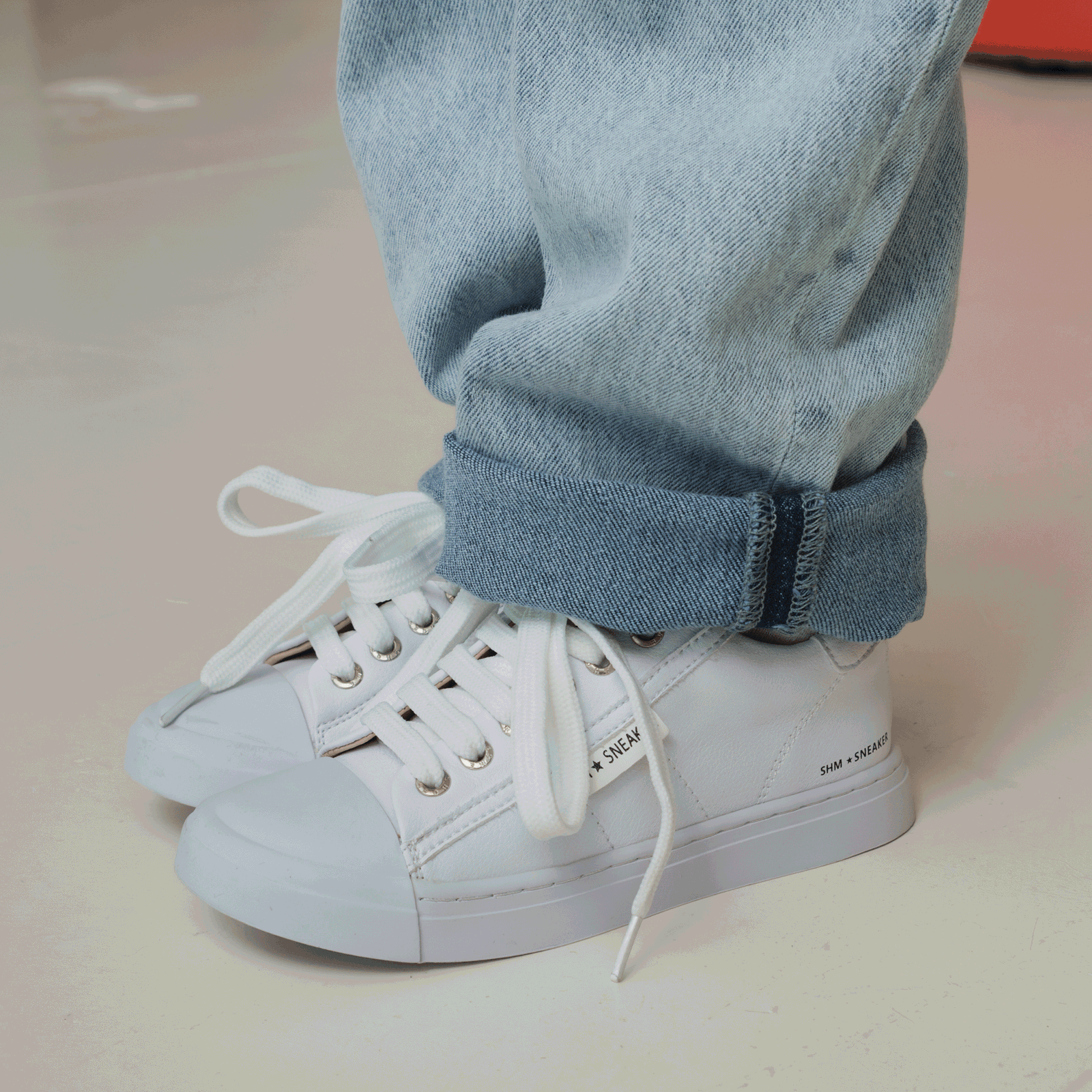 Shoesme witte sneaker Leer, Microleer | Uni schoenen