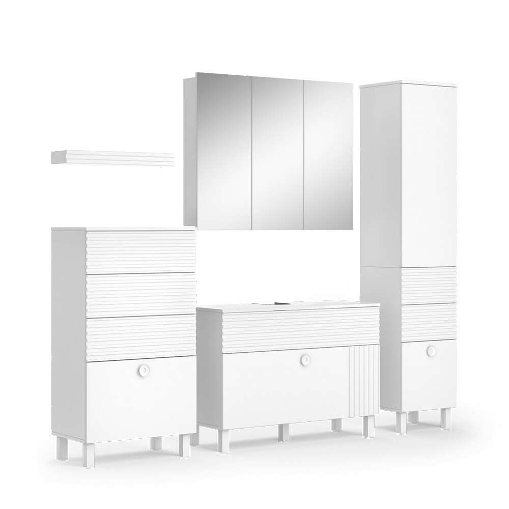 Vicco Badmöbel-Set Sola Weiß matt, moderne Serie, Badezimmer, dekorative Front Waschtischunterschrank Spiegelschrank Midischrank Hochschrank