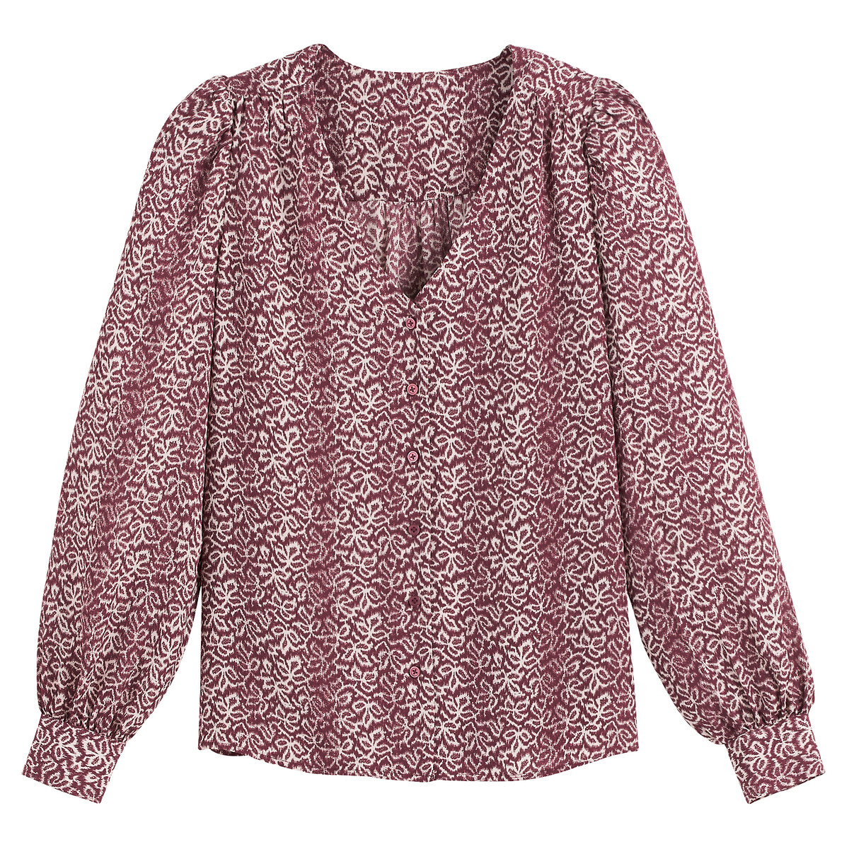 COLEÇÃO LA REDOUTE<br>Blusa com decote em V, estampa floral e mangas compridas