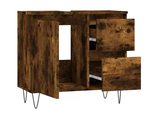 Armoire de bain chêne fumé 65x33x60 cm bois d'ingénierie
