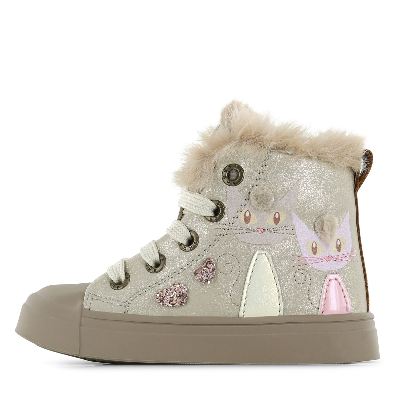 Shoesme gouden veterboot met katjes Microfiber leer | Sale
