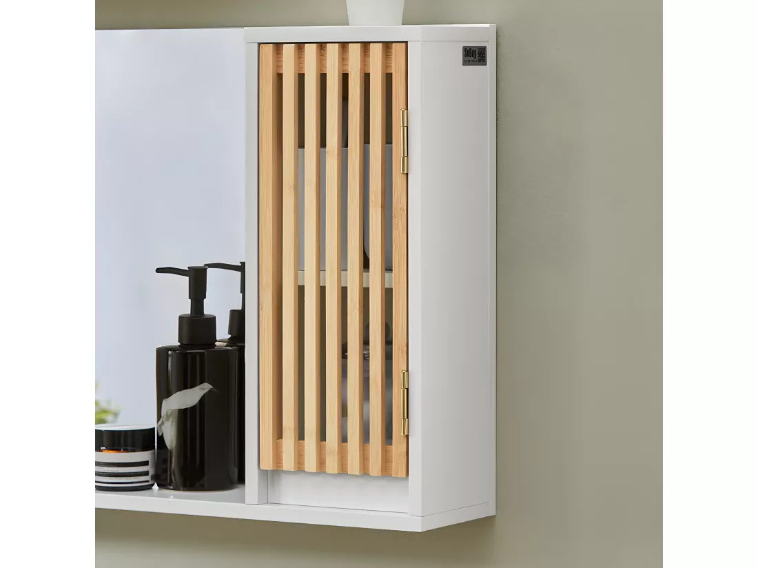 SoBuy Miroir de Salle de Bain avec Étagère Plateau Commode Armoire Murale Miroir Mural Meuble Salle de Bain Suspendue Placard Mural, 60 x 12 x 40 cm, Blanc, BZR128-W