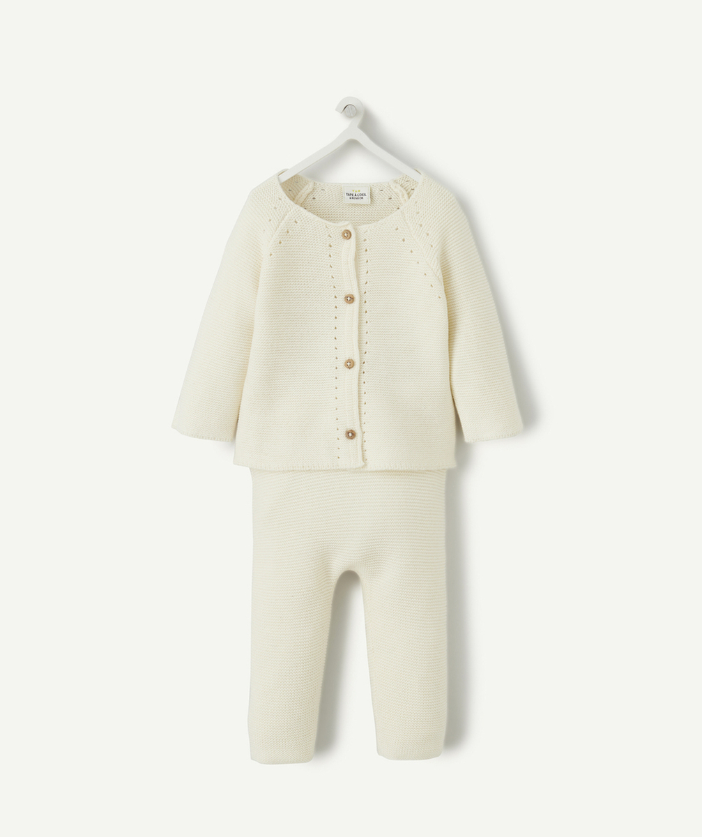 ENSEMBLE EN MAILLE DE COTON BIO ÉCRU