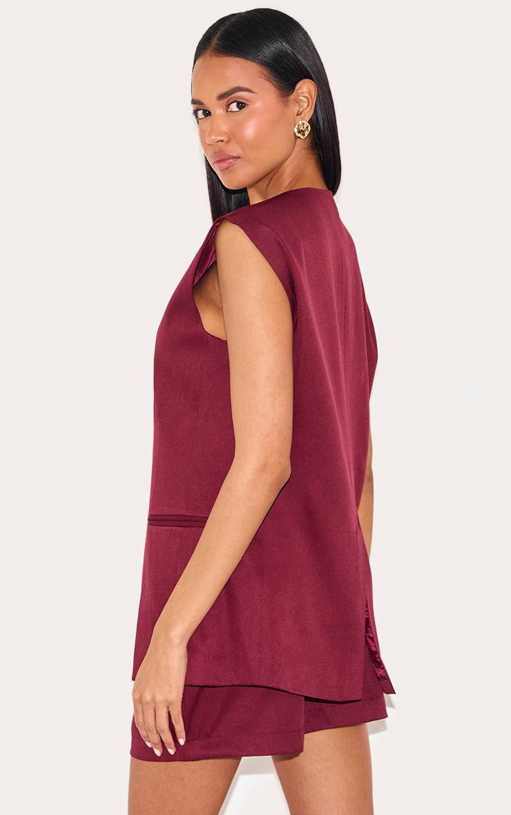 Rouge Bordeaux Gilet Long Ajusté Tissé Haut De Gamme