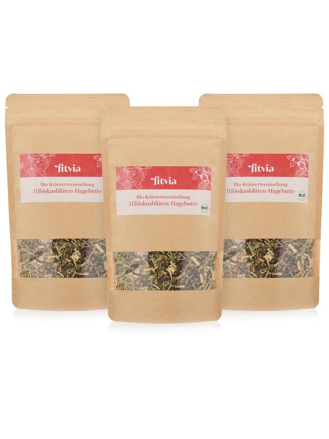 Bio-Kräuterteemischung Hibiskusblüten-Hagebutte, 3er-Set