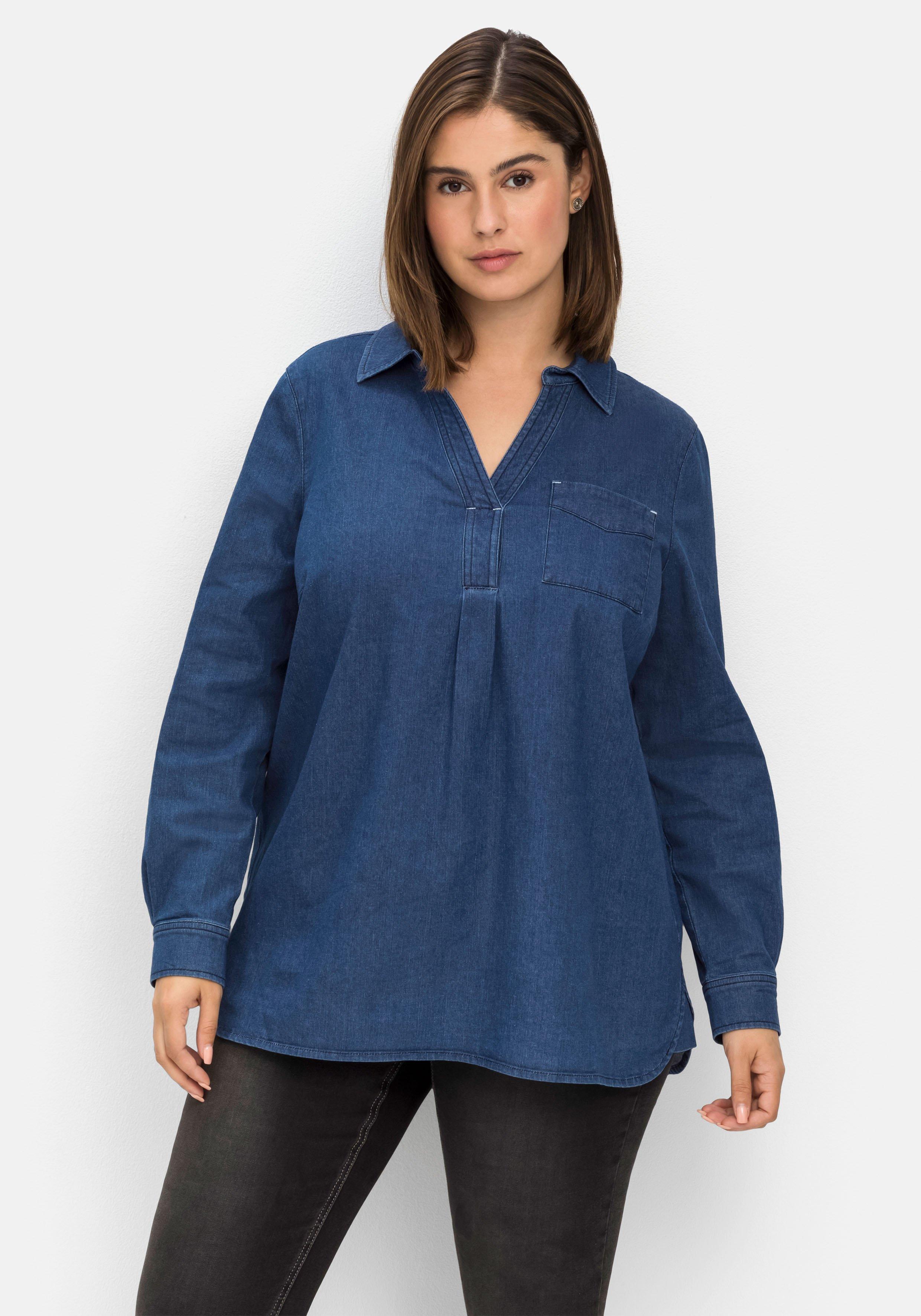 Jeanstunika mit Blusenkragen und Brusttasche