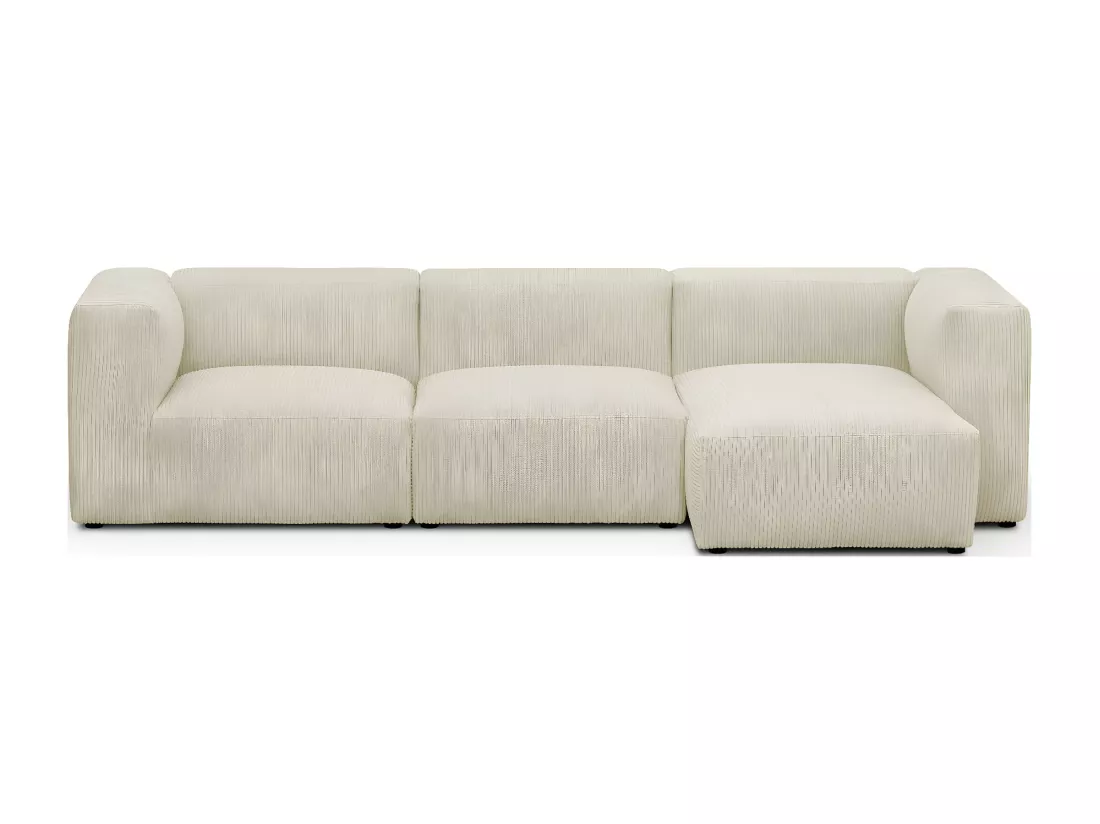 Canapé d'angle à droite modulable avec méridienne 4 places en velours côtelé beige - Modulo